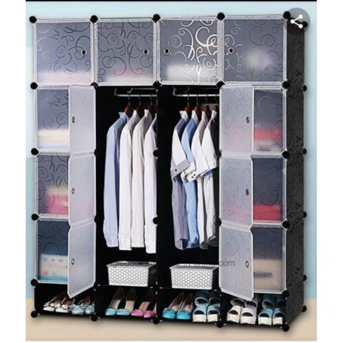 Armoire 4 battants avec range chaussures Noir