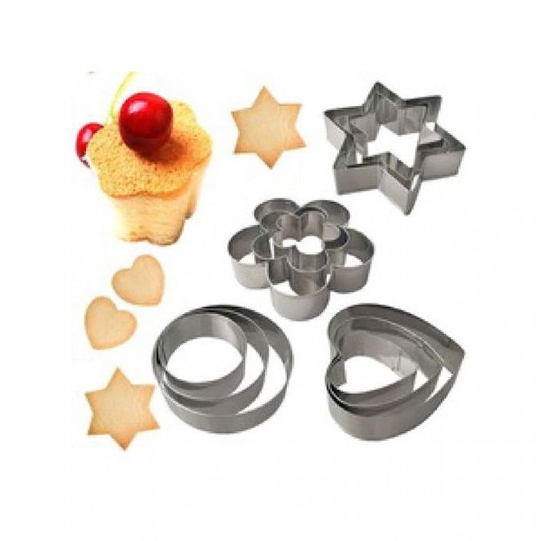 12 mini Moules à Gâteau - Acier Inoxydable - 4 Formes