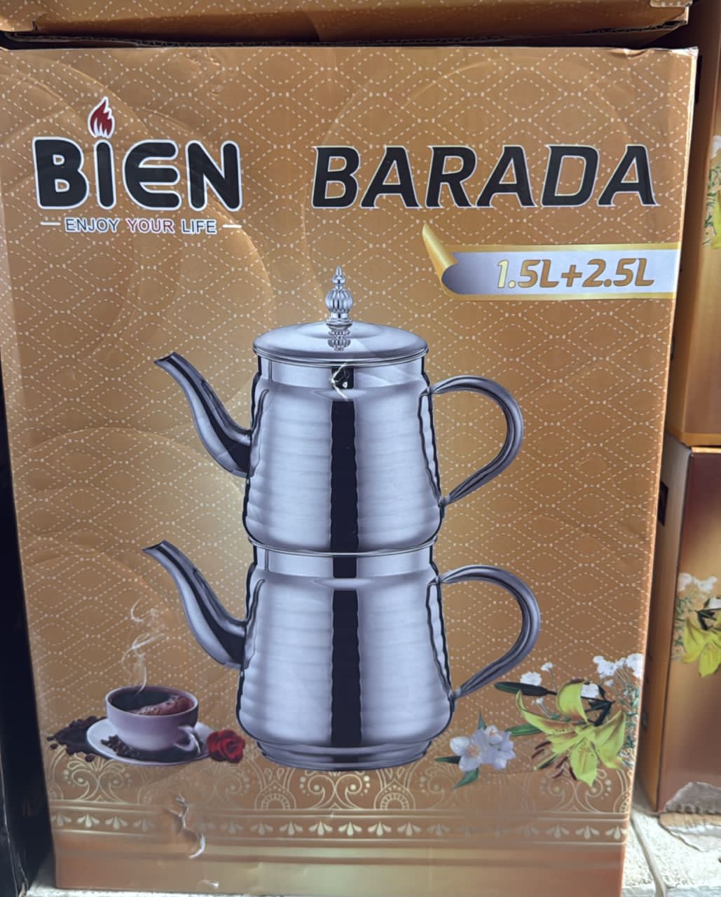 Théière Turque en Acier Inoxydable 1.5L + 2.5L – Service à Thé Double Bien Barada