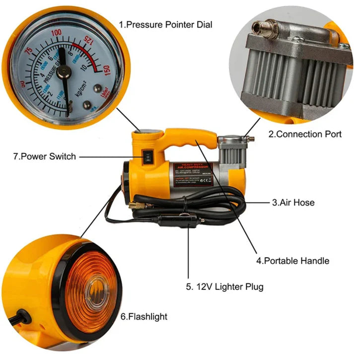 Compresseur d’Air Portable Cyclone 12V – 150 PSI avec Lampe Intégrée